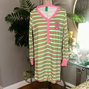 Wicked 🩷💚 Women's Striped Green and Pink Pajama Onesie Romper